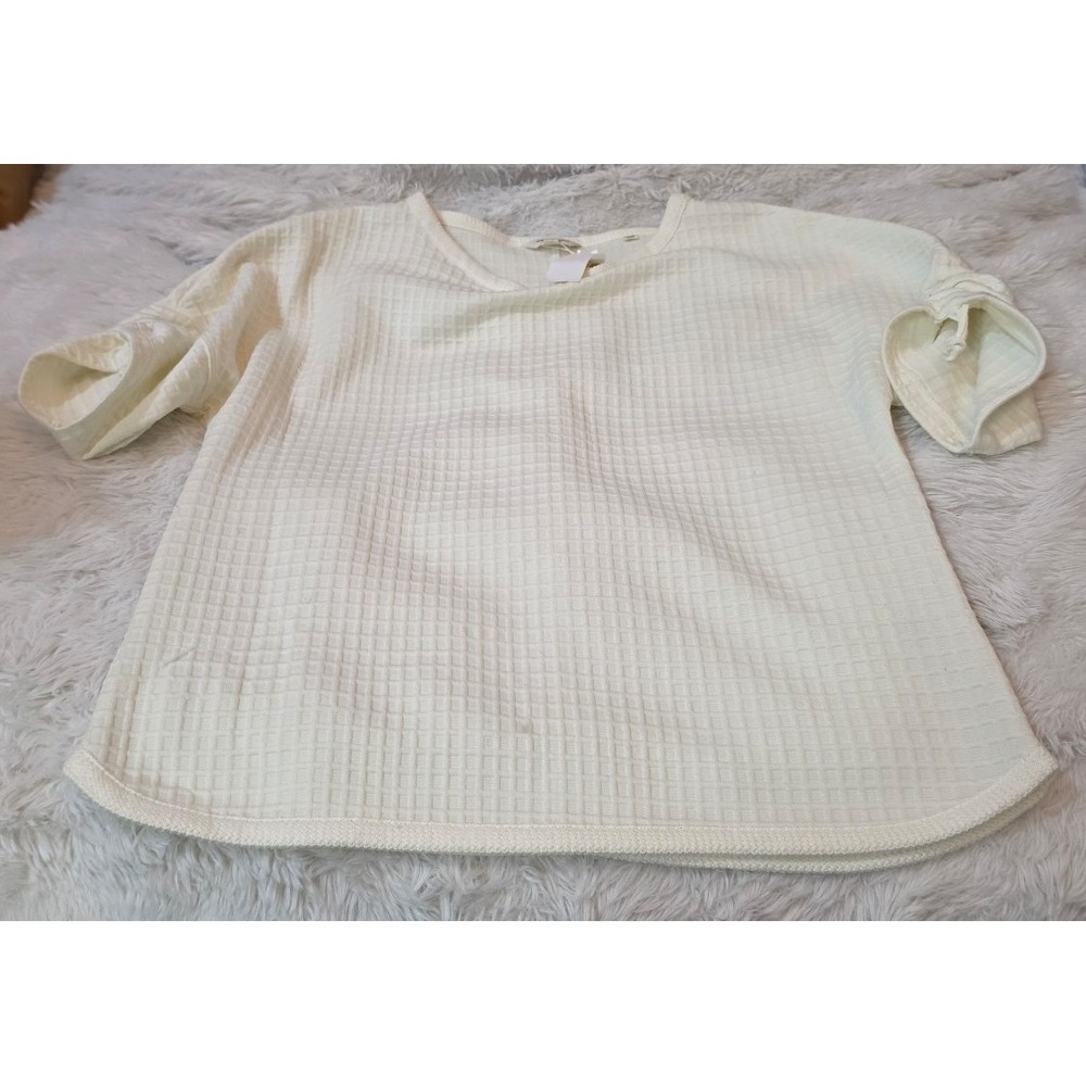 Max Studio Ivory Heavy Textured Scoop Neck Cinched Tie Sleeve Shirt Medium NEW